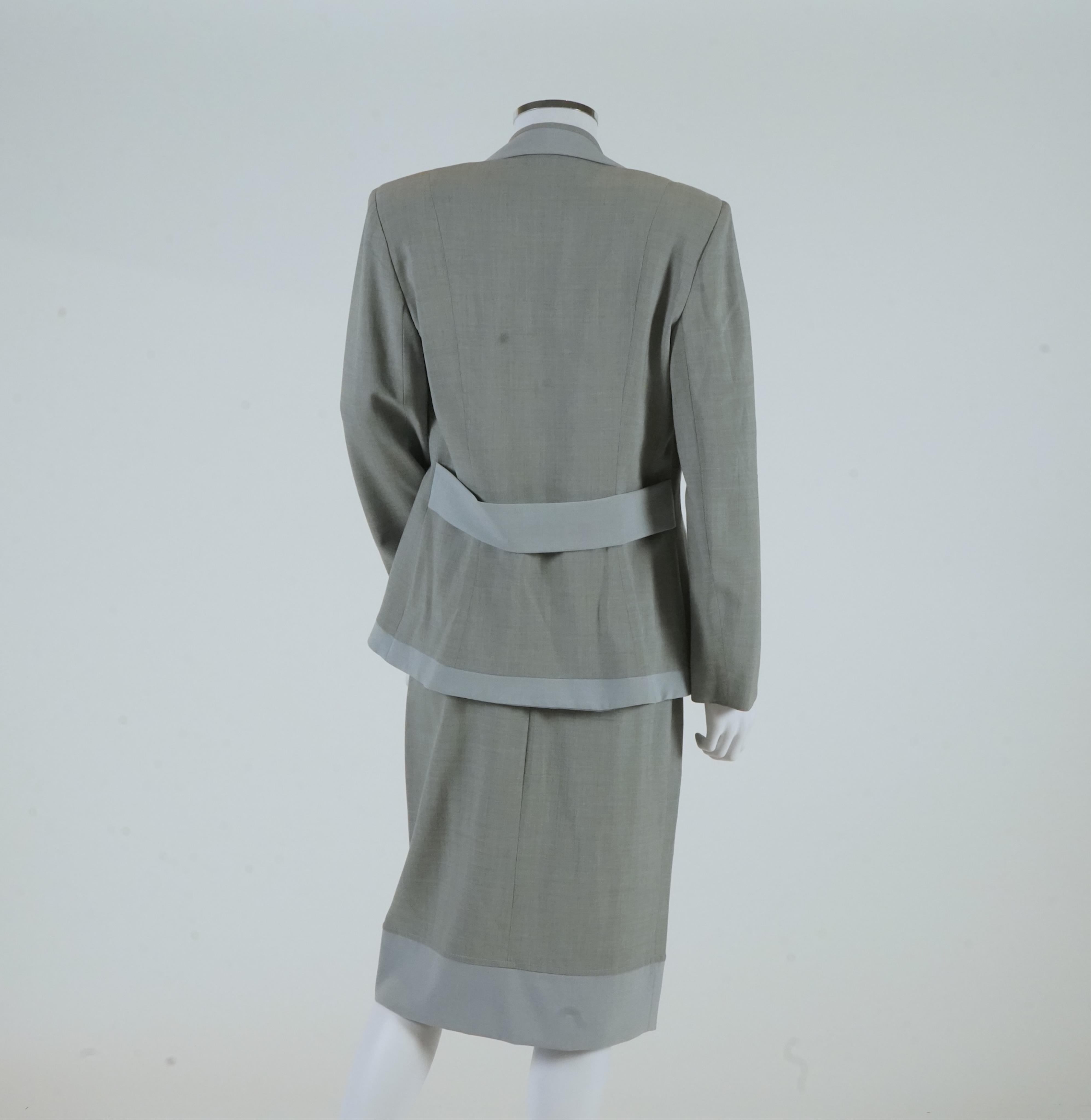 A Lea Rome grey skirt suit and a pale pink skirt